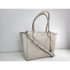 Michael Kors Adele Leather Tote Satchel Top Handle Purse in Ecru Grey